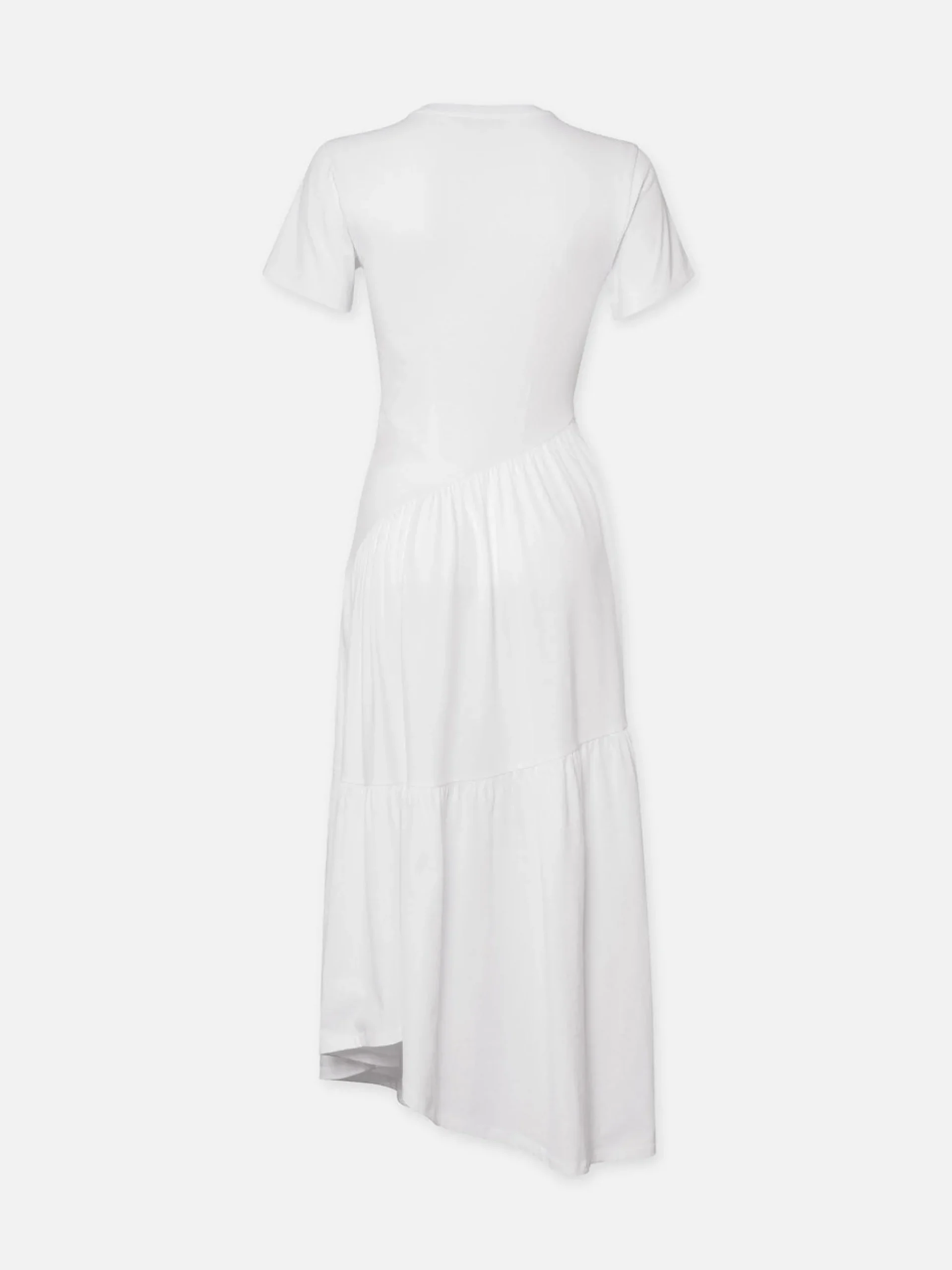 Gathered Seam Short Sleeve Dress in White