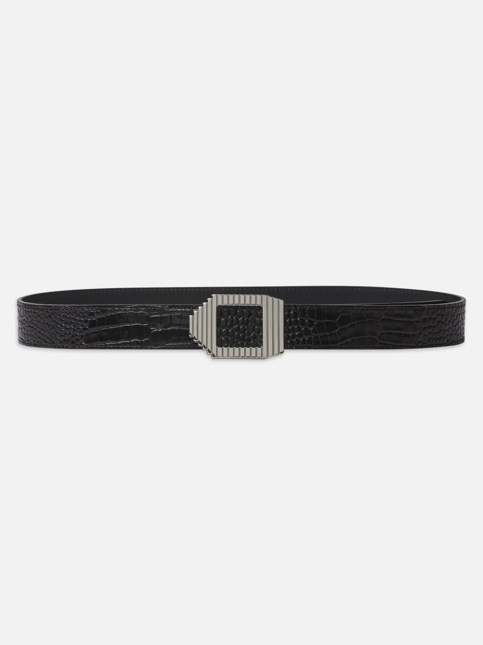 Geometric Buckle Belt in Black Croc
