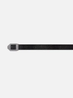 Geometric Buckle Belt in Black Croc