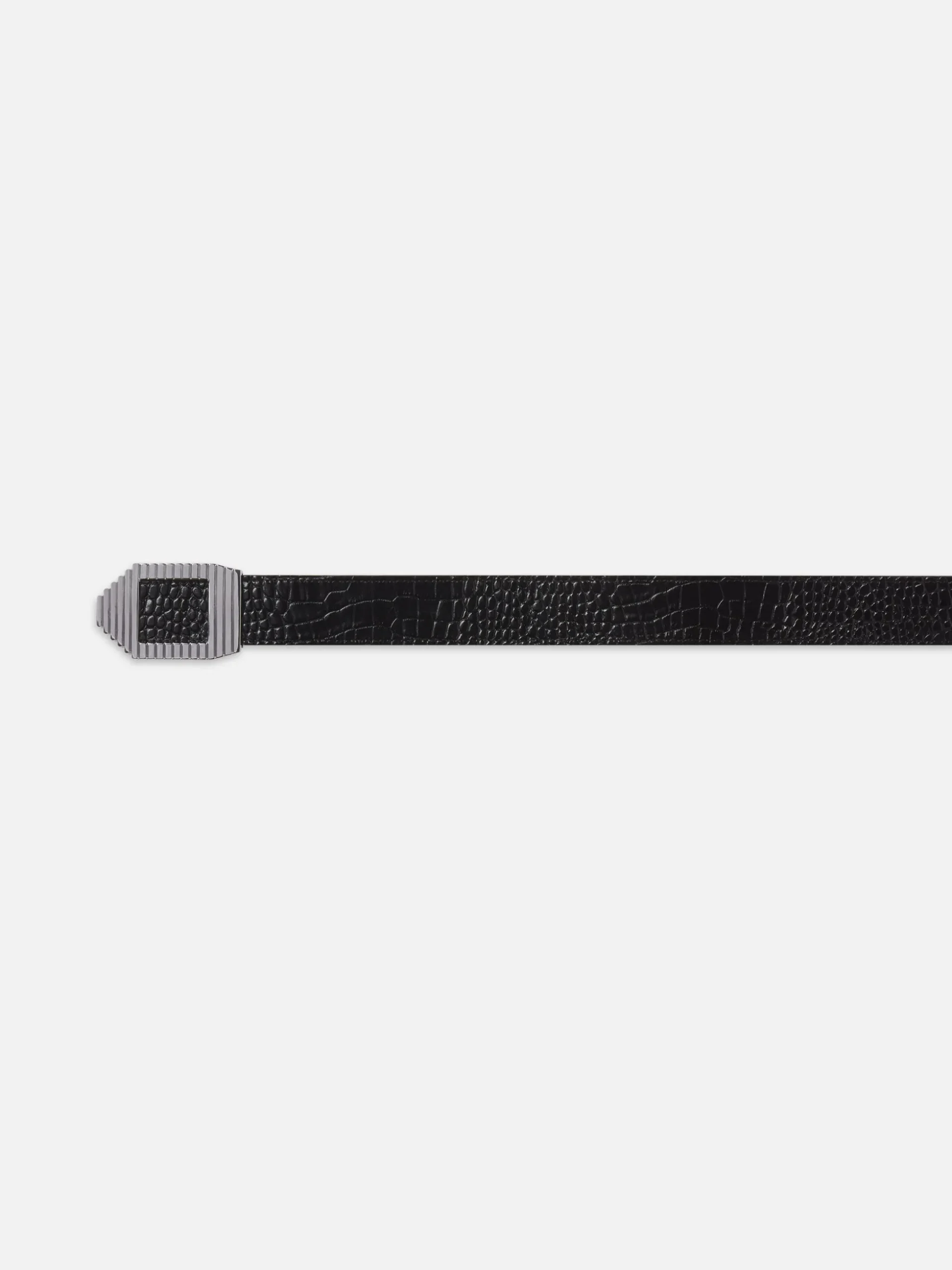 Geometric Buckle Belt in Black Croc