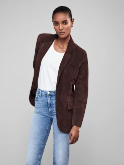 Grandfather Suede Blazer in Chocolate Brown