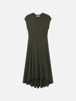 Handkerchief Hem Jersey Dress in Rich Military