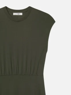 Handkerchief Hem Jersey Dress in Rich Military
