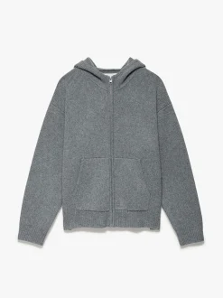 Heavyweight Cashmere Full Zip Hoodie in Warm Grey