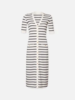 Henley Button Up Dress in Navy Multi