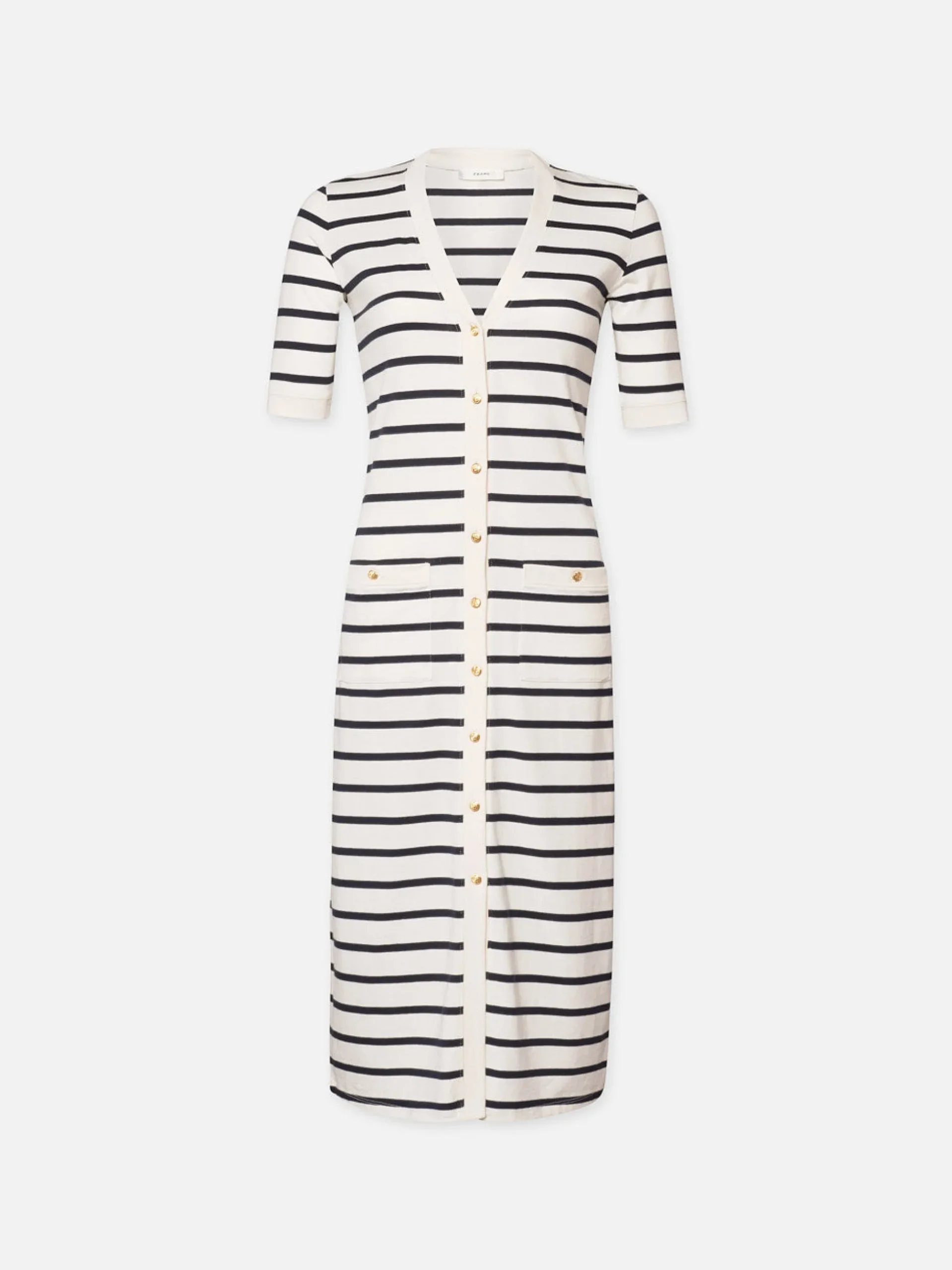 Henley Button Up Dress in Navy Multi