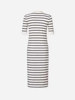Henley Button Up Dress in Navy Multi
