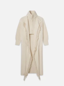 Jacquard Fringe Coat in Stone