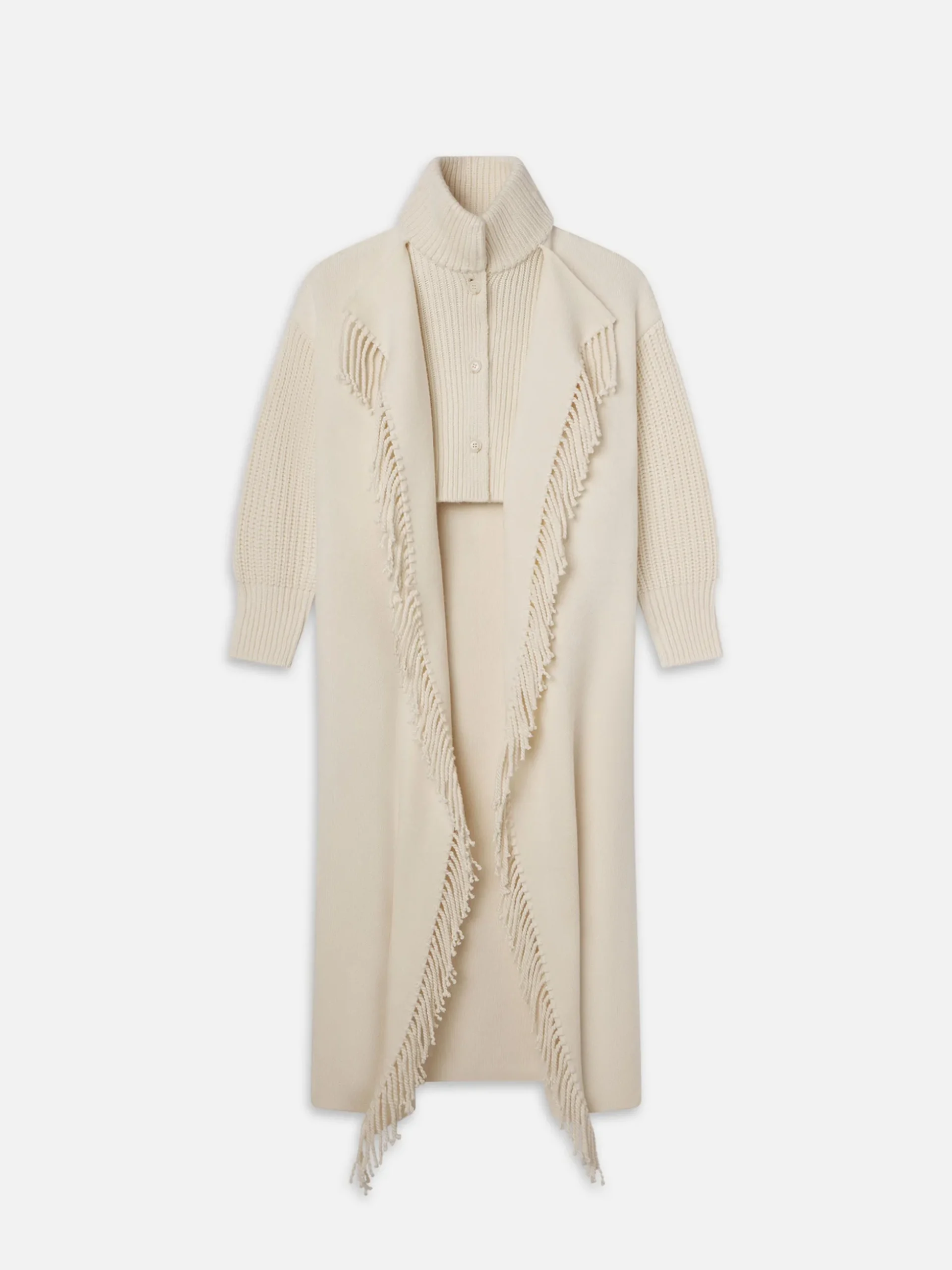 Jacquard Fringe Coat in Stone