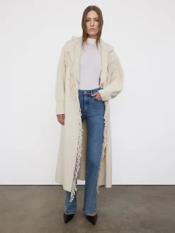 Jacquard Fringe Coat in Stone
