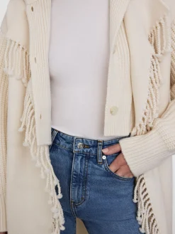 Jacquard Fringe Coat in Stone