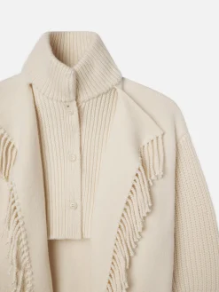 Jacquard Fringe Coat in Stone