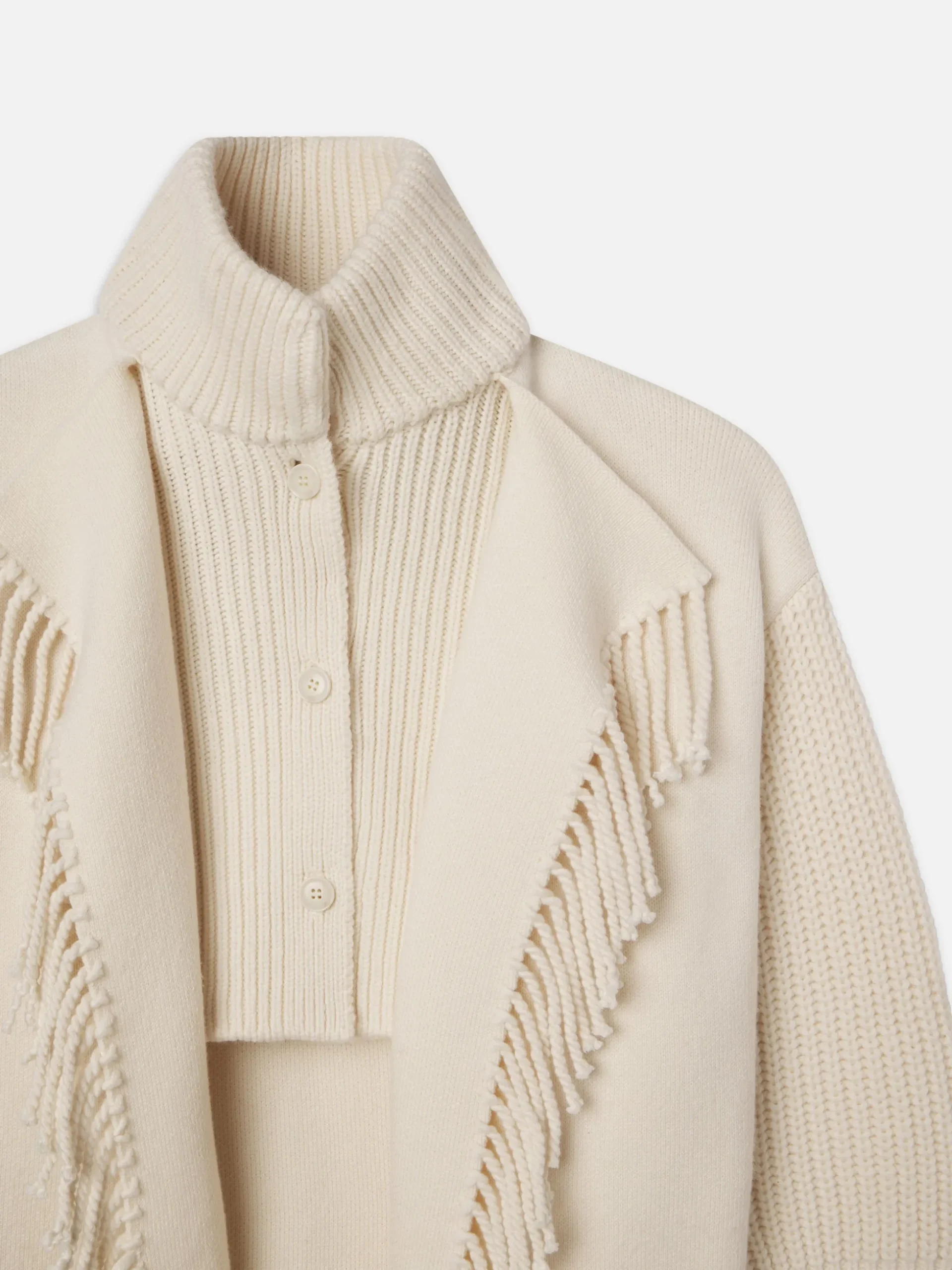 Jacquard Fringe Coat in Stone