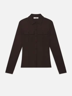 Jersey Button Up Shirt in Chocolate Brown