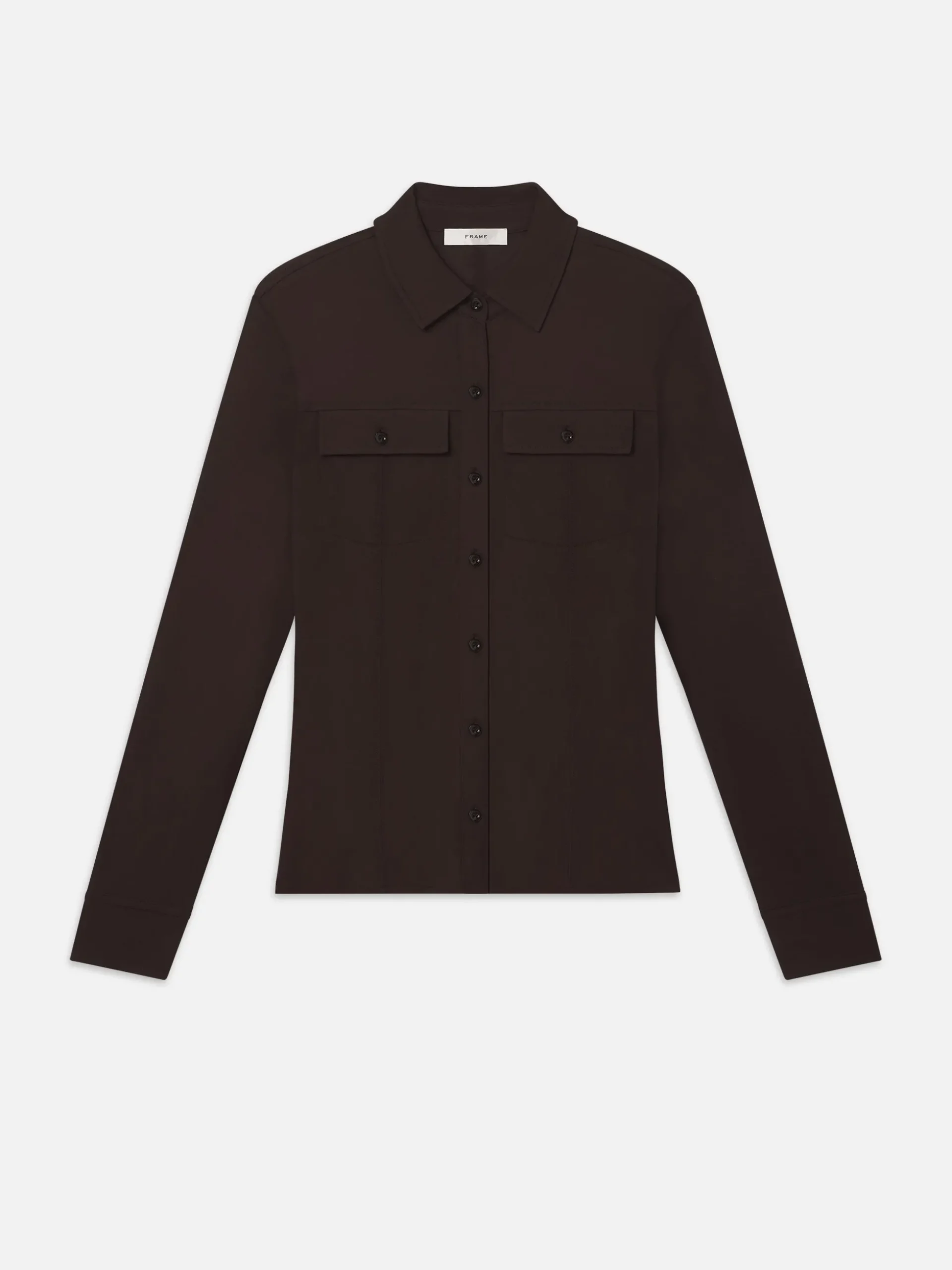 Jersey Button Up Shirt in Chocolate Brown