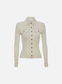 Jersey Button Up Shirt in Parchment