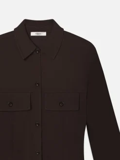 Jersey Button Up Shirt in Chocolate Brown