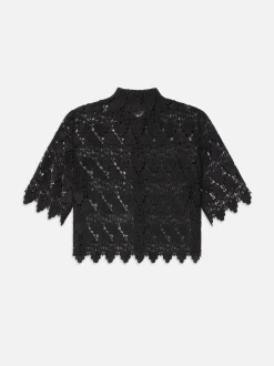Lace Button Up Shirt in Black
