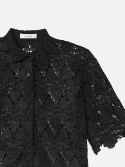 Lace Button Up Shirt in Black