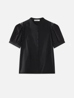 Lace Shoulder Inset Blouse in Black