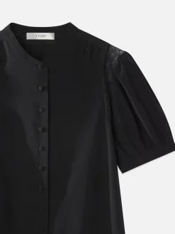 Lace Shoulder Inset Blouse in Black