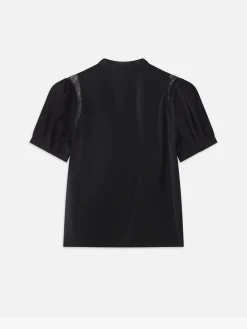 Lace Shoulder Inset Blouse in Black