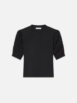 Lace Sleeve Frankie Tee in Black