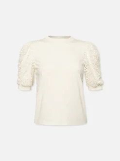 Lace Sleeve Frankie Tee in Cream