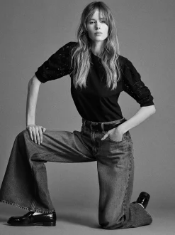 Lace Sleeve Frankie Tee in Black