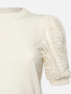 Lace Sleeve Frankie Tee in Cream
