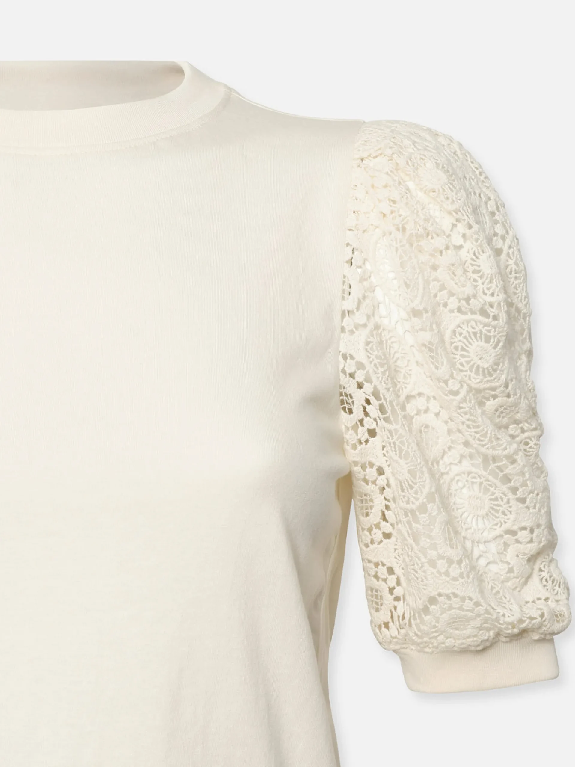 Lace Sleeve Frankie Tee in Cream