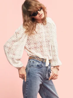 Lace Tassel Popover in Cream