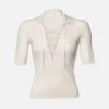 Lace Up Sweater Polo in Off White