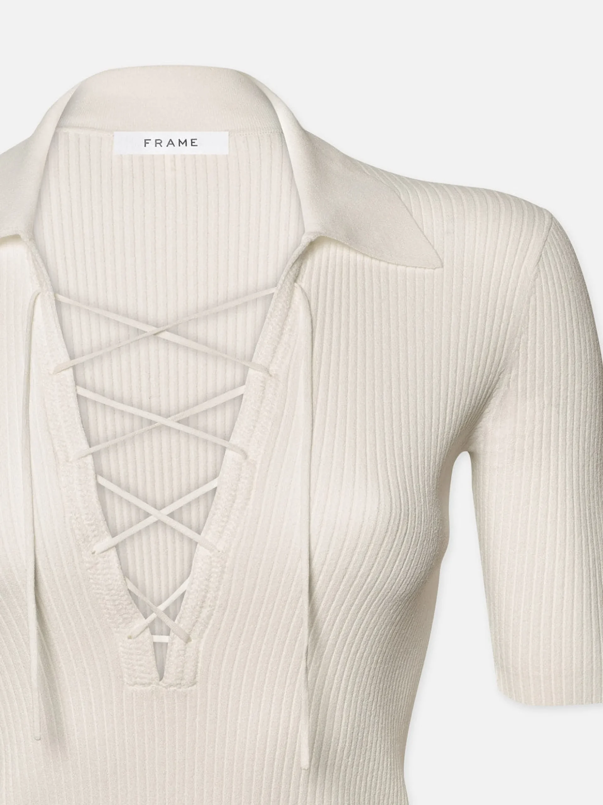 Lace Up Sweater Polo in Off White