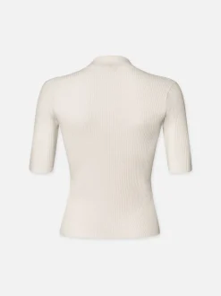 Lace Up Sweater Polo in Off White