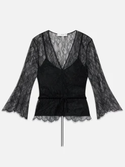 Lace V-Neck Blouse in Black