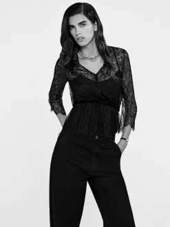 Lace V-Neck Blouse in Black