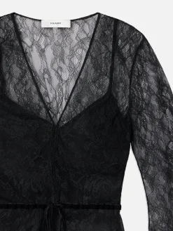Lace V-Neck Blouse in Black