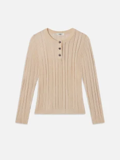 Laddered Rib Henley in Cream