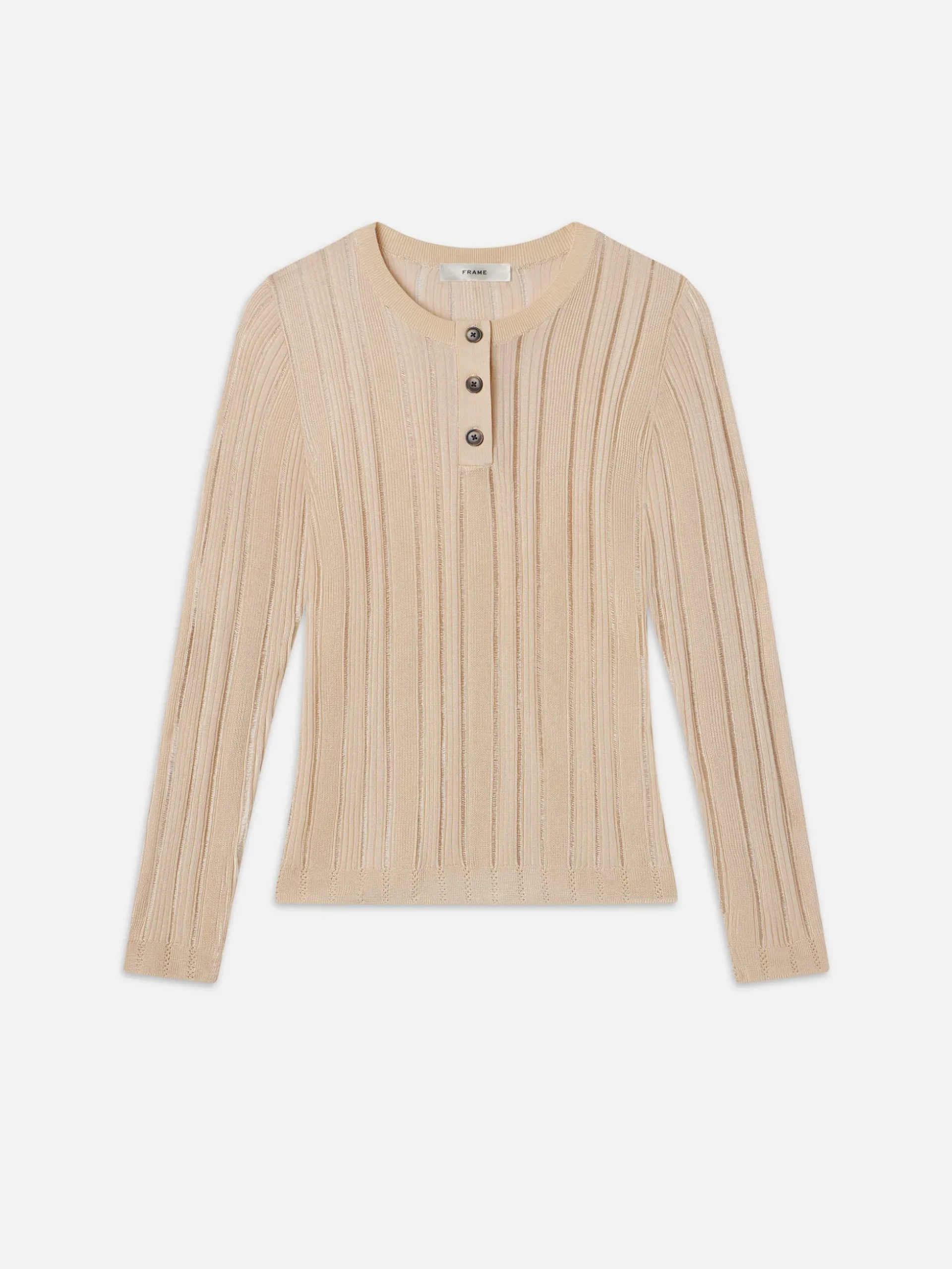 Laddered Rib Henley in Cream