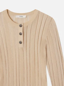 Laddered Rib Henley in Cream
