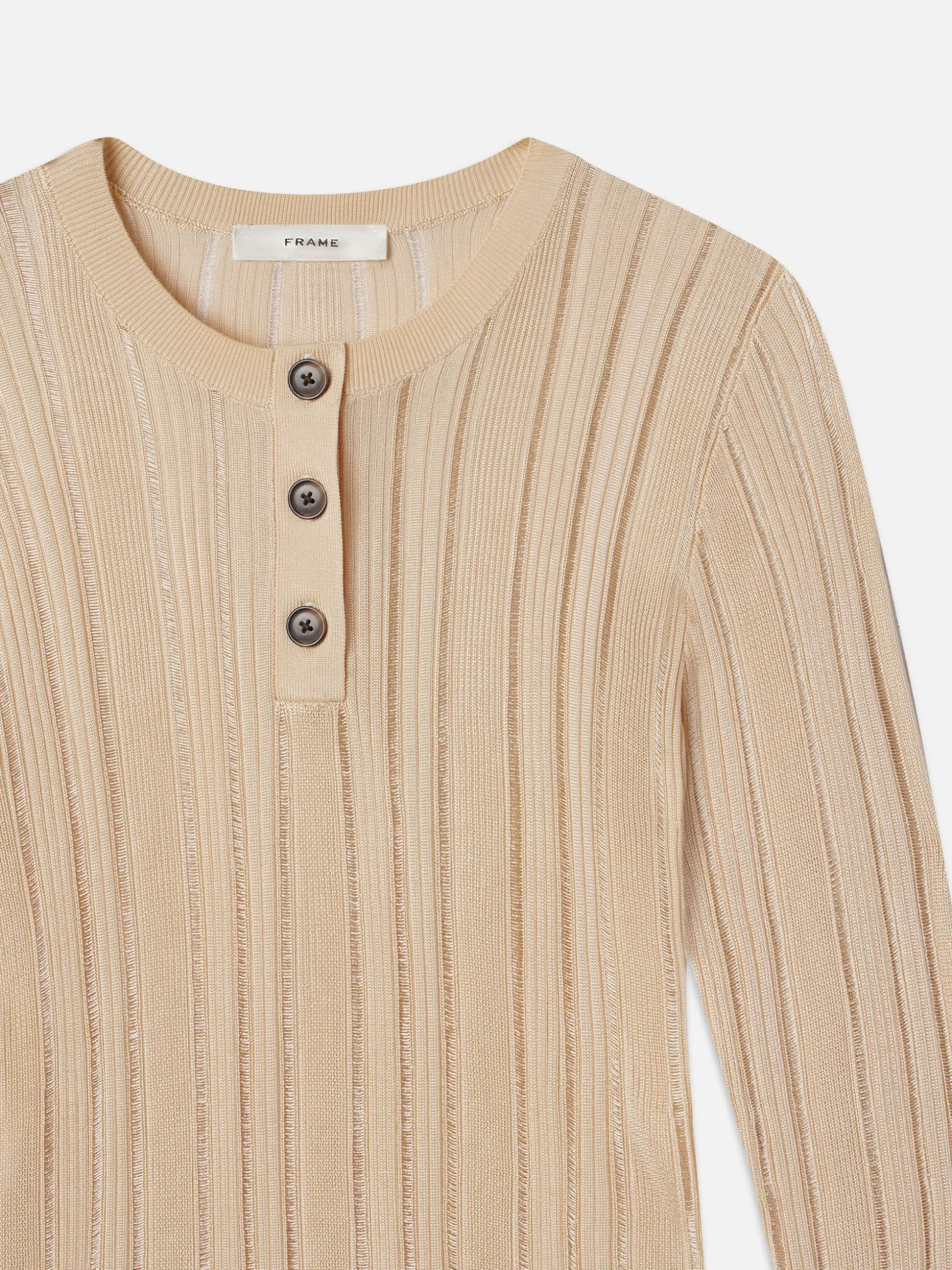 Laddered Rib Henley in Cream
