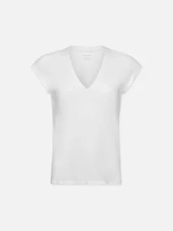 Le Mid Rise V Neck Tee in Blanc