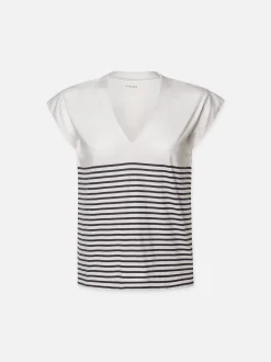 Le Mid Rise V Neck Tee in Navy Multi