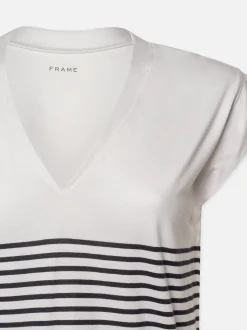Le Mid Rise V Neck Tee in Navy Multi