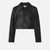 Leather Button Front Jacket in Black