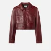 Leather Button Front Jacket in Syrah Red