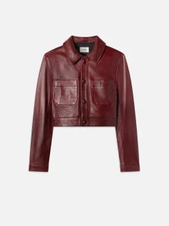 Leather Button Front Jacket in Syrah Red