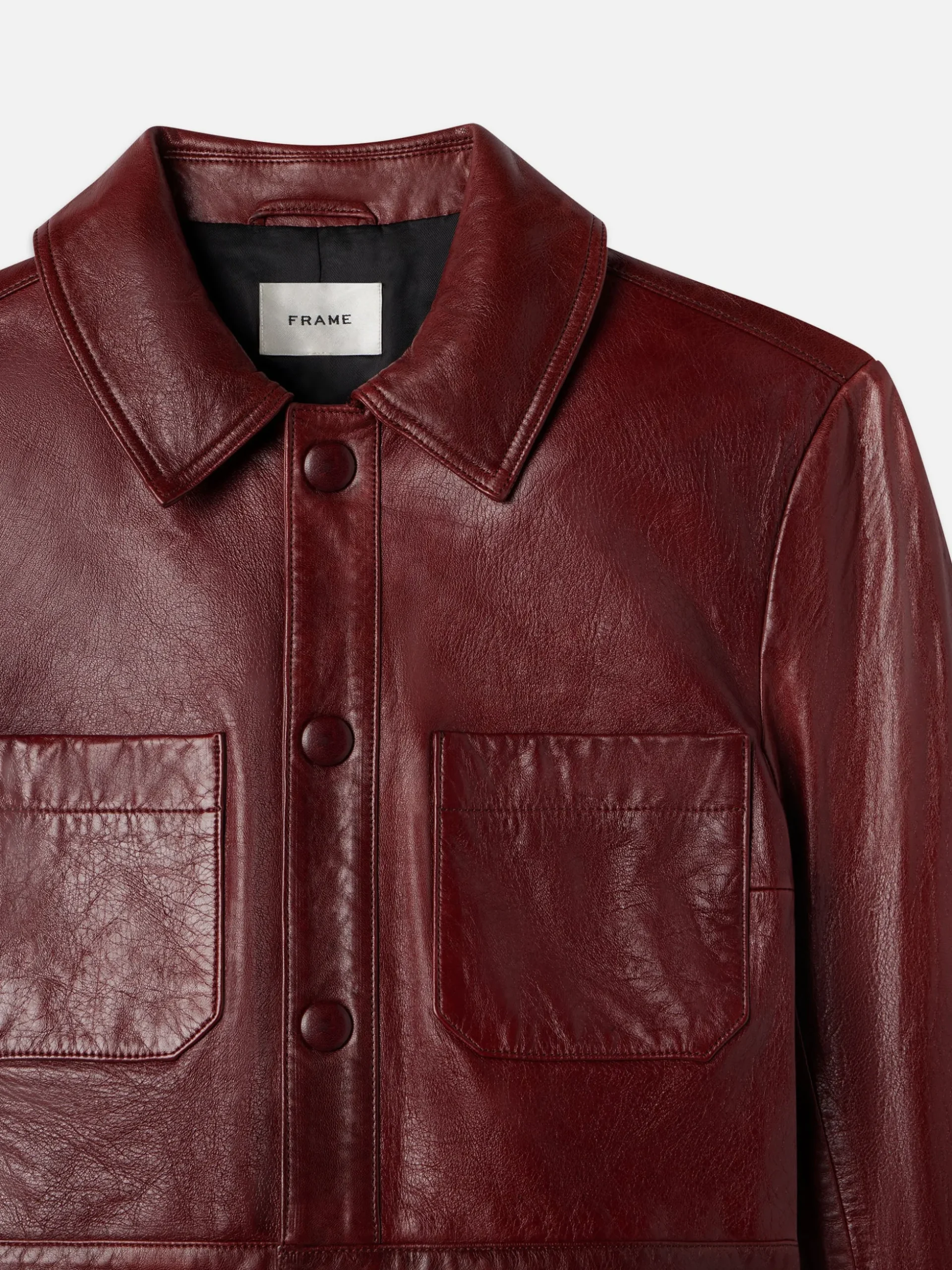 Leather Button Front Jacket in Syrah Red