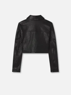 Leather Button Front Jacket in Black